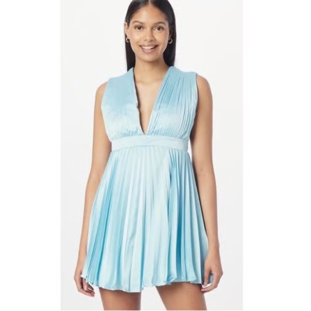Abercrombie & Fitch | Light Blue Pleated Satin Mini Dress